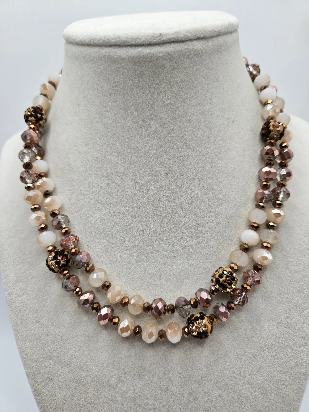 VINTAGE Shades of Bronze Faceted Glass Beaded Long Strand Necklace Covertible